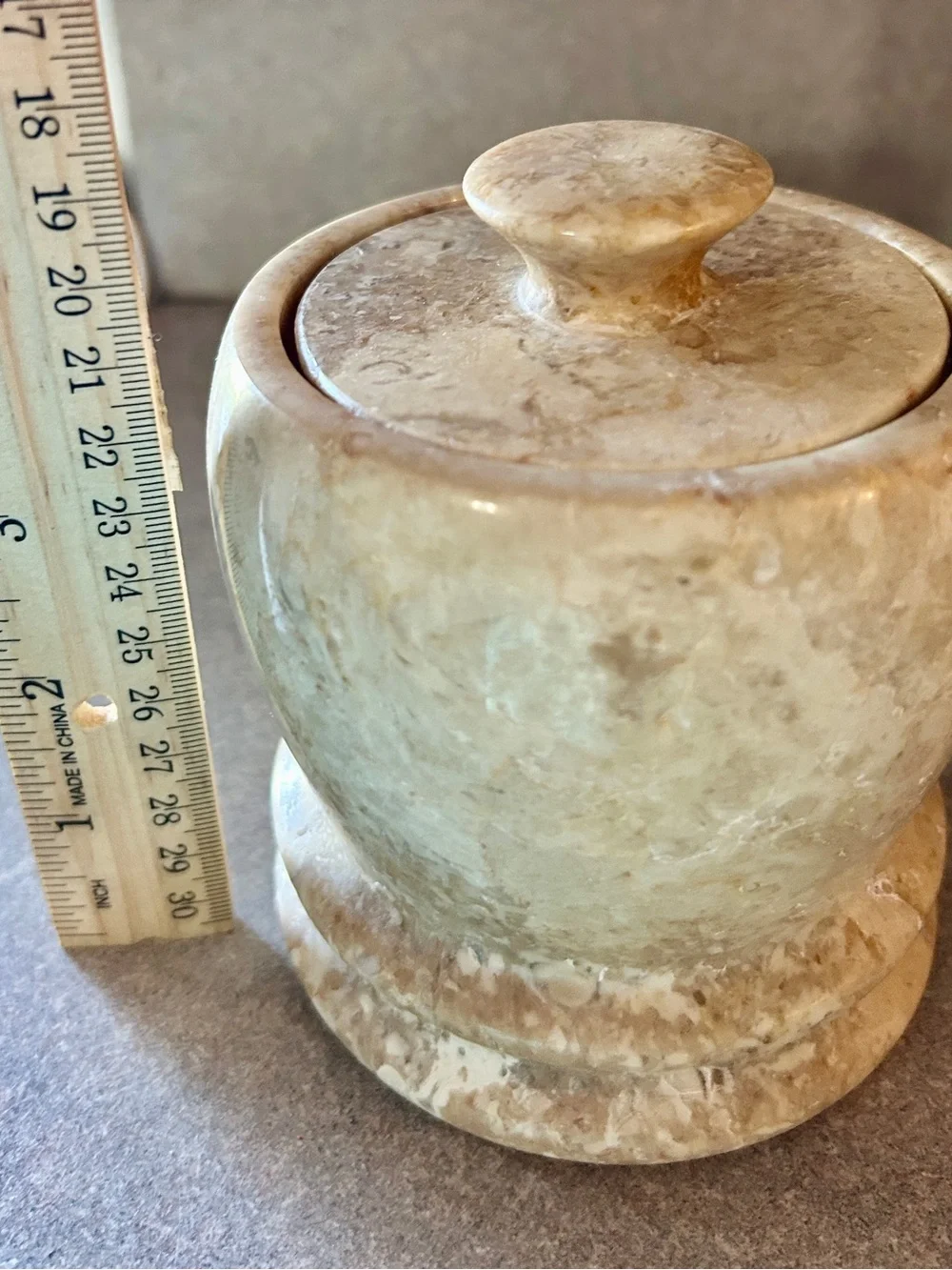 Natural polished Stone Marble Storage Jar with Lid - Beige